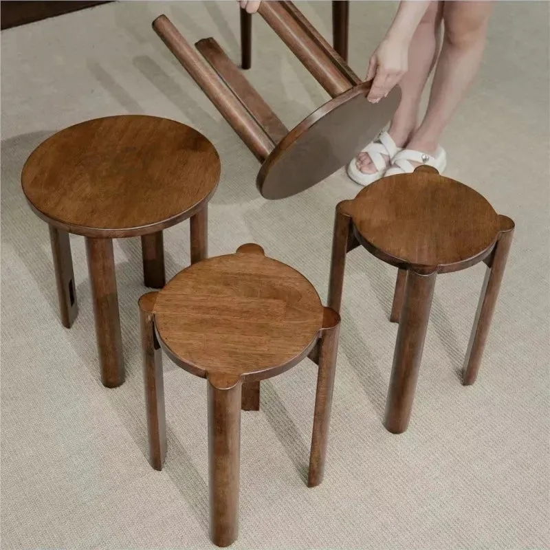 Solid Wood Stackable Round Stool | Creative 4-in-1 Design for Home Space-Saving