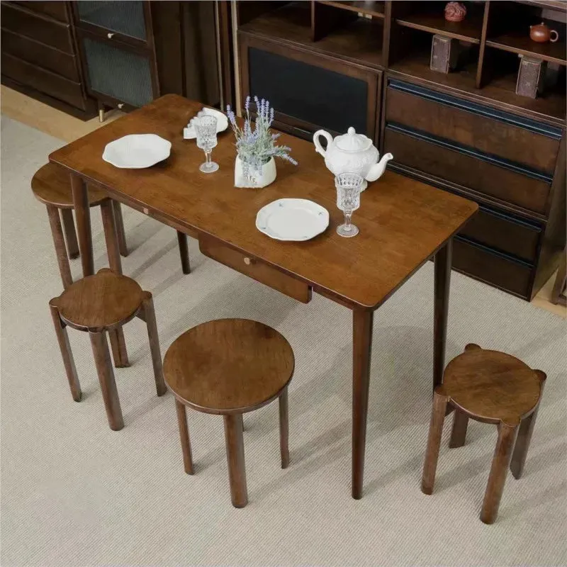 Solid Wood Stackable Round Stool | Creative 4-in-1 Design for Home Space-Saving
