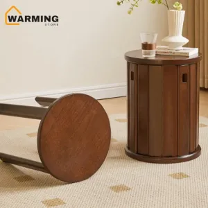 Solid Wood Stackable Round Stool | Creative 4-in-1 Design for Home Space-Saving