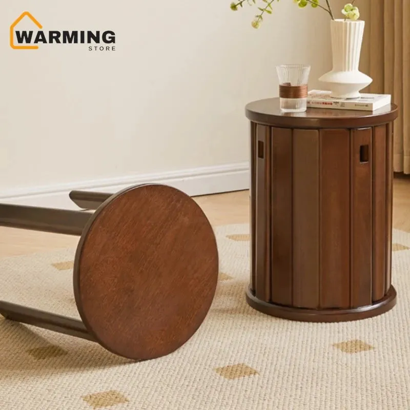 Solid Wood Stackable Round Stool | Creative 4-in-1 Design for Home Space-Saving