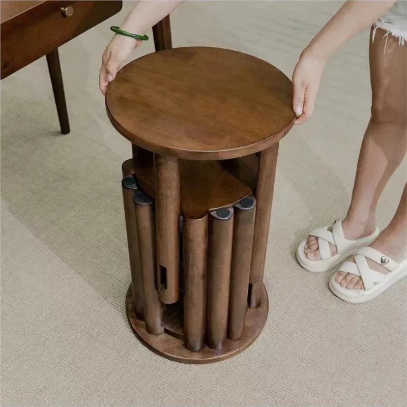 Solid Wood Stackable Round Stool | Creative 4-in-1 Design for Home Space-Saving
