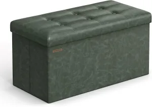 SONGMICS Mazie Collection - 30 Inches Folding Storage Ottoman Bench, Ottoman with Storage, Foot Rest Stool, Load 660 lb, for Living Room, Synthetic Leather, Forest Green ULSF040C01