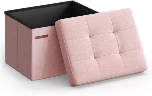 SONGMICS MAZIE Collection - Small Folding Storage Ottoman, Foot Rest Stool, 12.2 x 16.1 x 12.2 Inches, 286 lb Load Capacity, for Living Room, Bedroom, Home Office, Dorm, Jelly Pink ULSF102R01