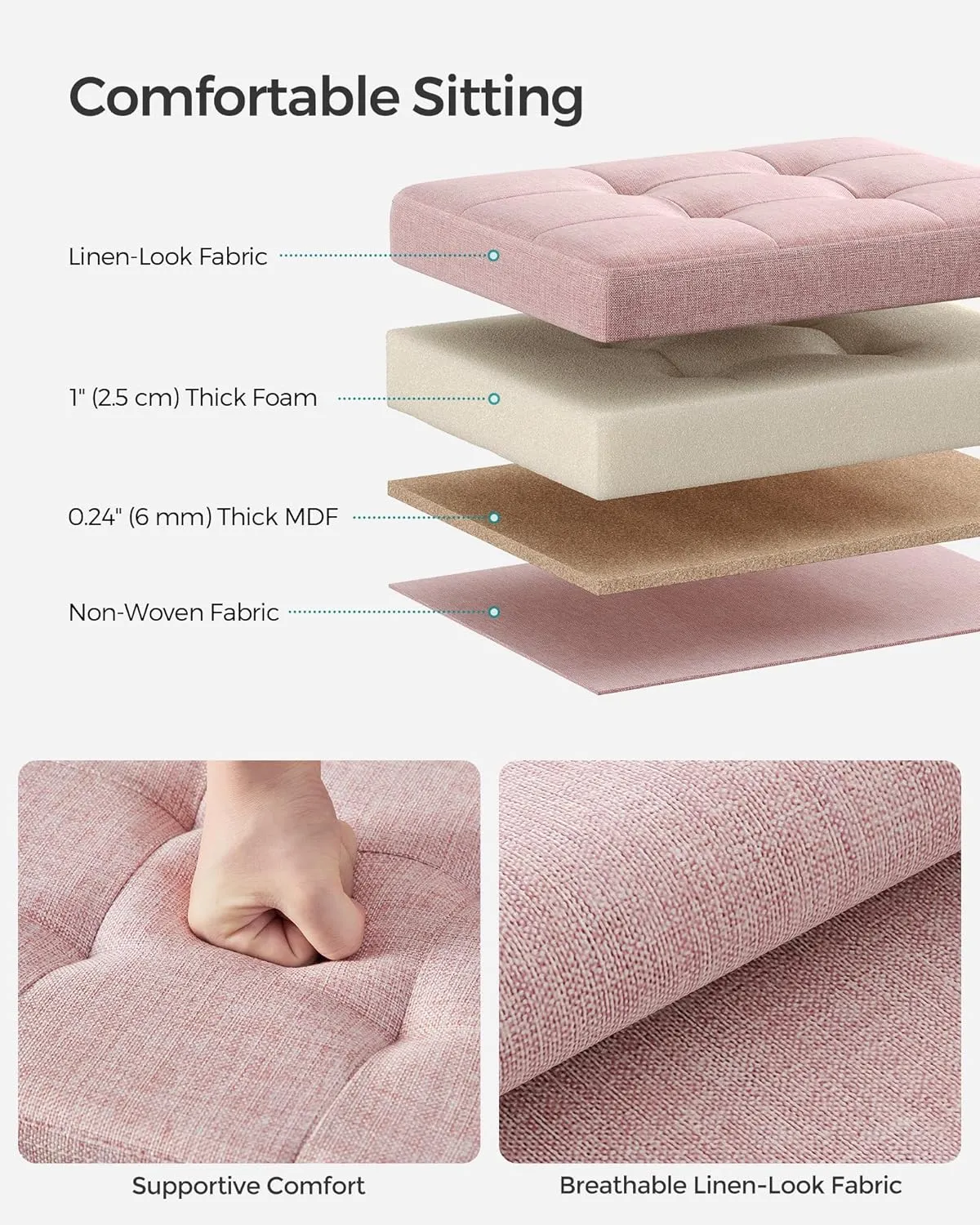 SONGMICS MAZIE Collection - Small Folding Storage Ottoman, Foot Rest Stool, 12.2 x 16.1 x 12.2 Inches, 286 lb Load Capacity, for Living Room, Bedroom, Home Office, Dorm, Jelly Pink ULSF102R01