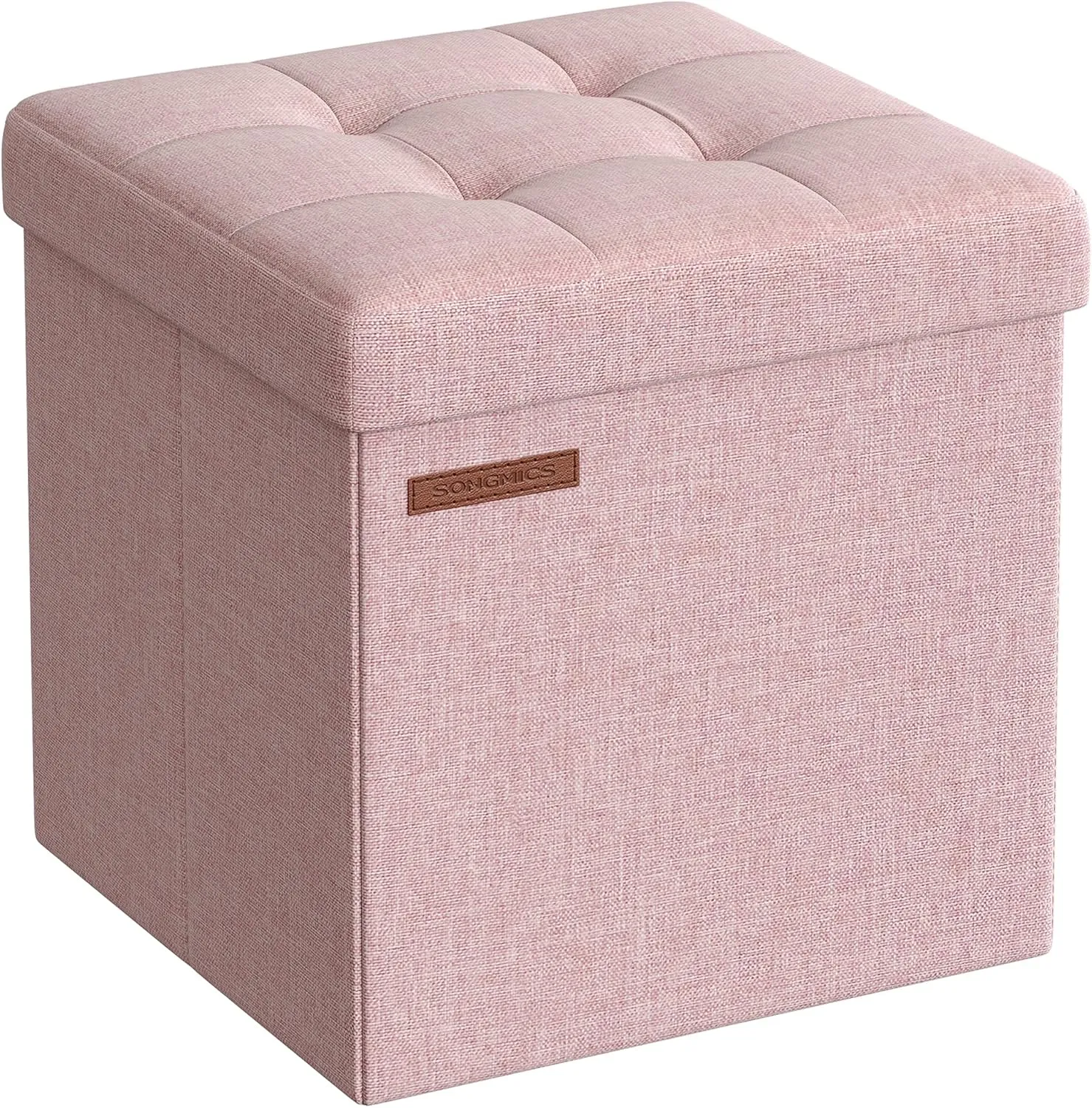 SONGMICS Storage Ottoman, Foldable Small Ottoman Foot Rest, 11.8 Inches Foot Stool, Cube Ottoman with Storage, Load up to 286 lb, for Living Room, Bedroom, Dorm, Jelly Pink ULSF028R01