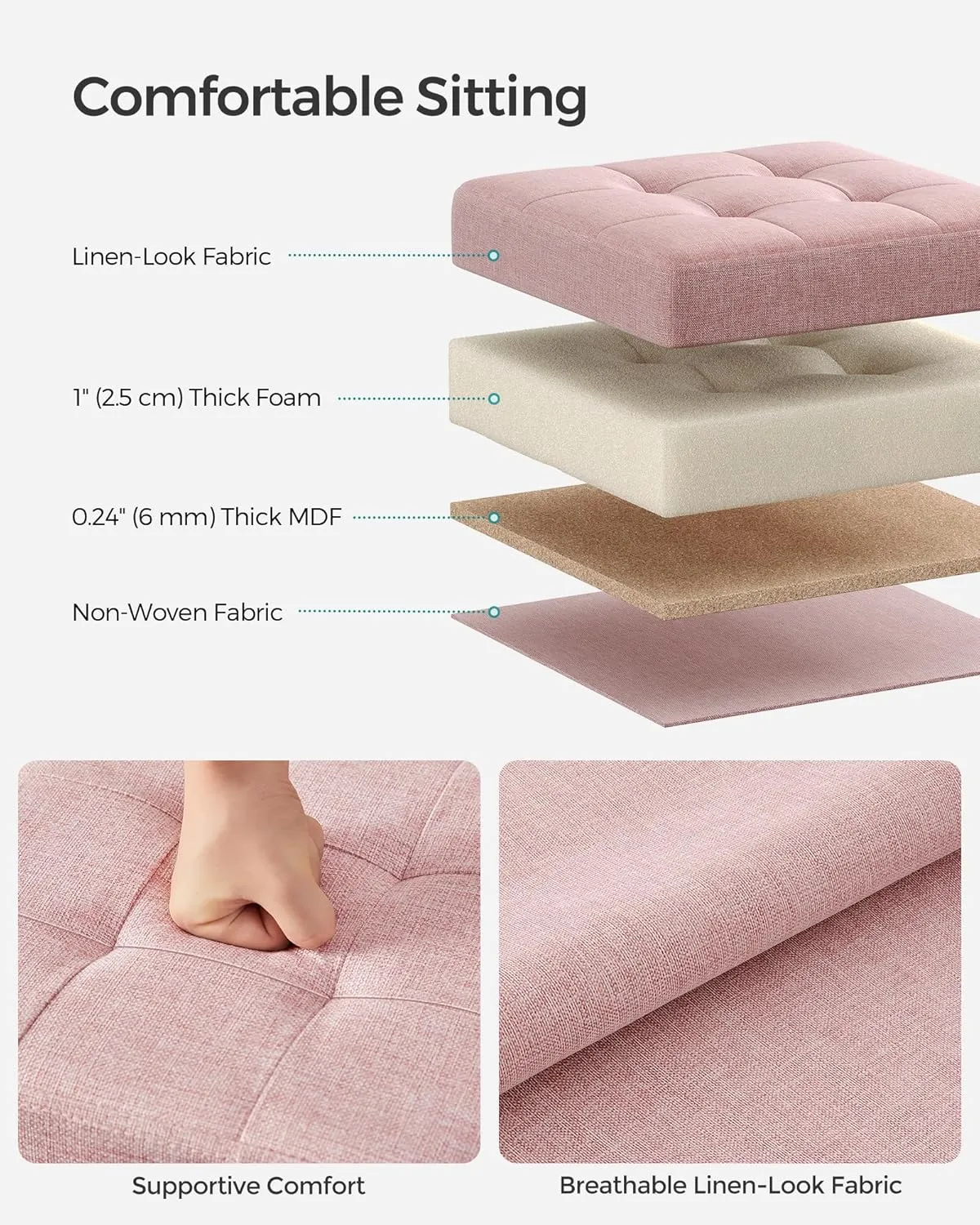 SONGMICS Storage Ottoman, Foldable Small Ottoman Foot Rest, 11.8 Inches Foot Stool, Cube Ottoman with Storage, Load up to 286 lb, for Living Room, Bedroom, Dorm, Jelly Pink ULSF028R01