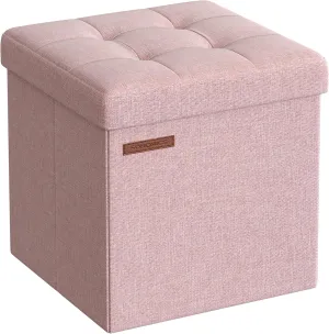 SONGMICS Storage Ottoman, Foldable Small Ottoman Foot Rest, 11.8 Inches Foot Stool, Cube Ottoman with Storage, Load up to 286 lb, for Living Room, Bedroom, Dorm, Jelly Pink ULSF028R01