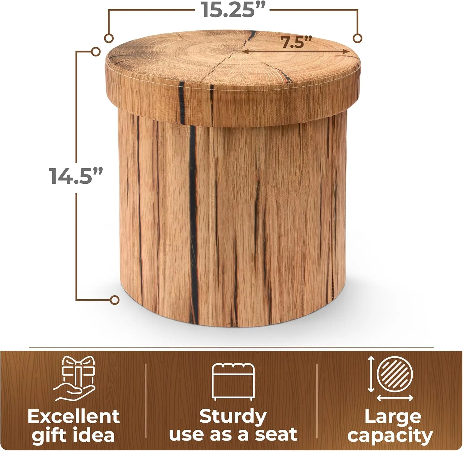 Sorbus Tree Stump Stool, Toy Storage Ottoman 15 Inch Fake tree stumps Log Stool Storage, Artificial Tree Trunk, Perfect Footstool Kids Toy Chest, Rustic Log Cabin Decor Bench, Pedestal, Side End Table