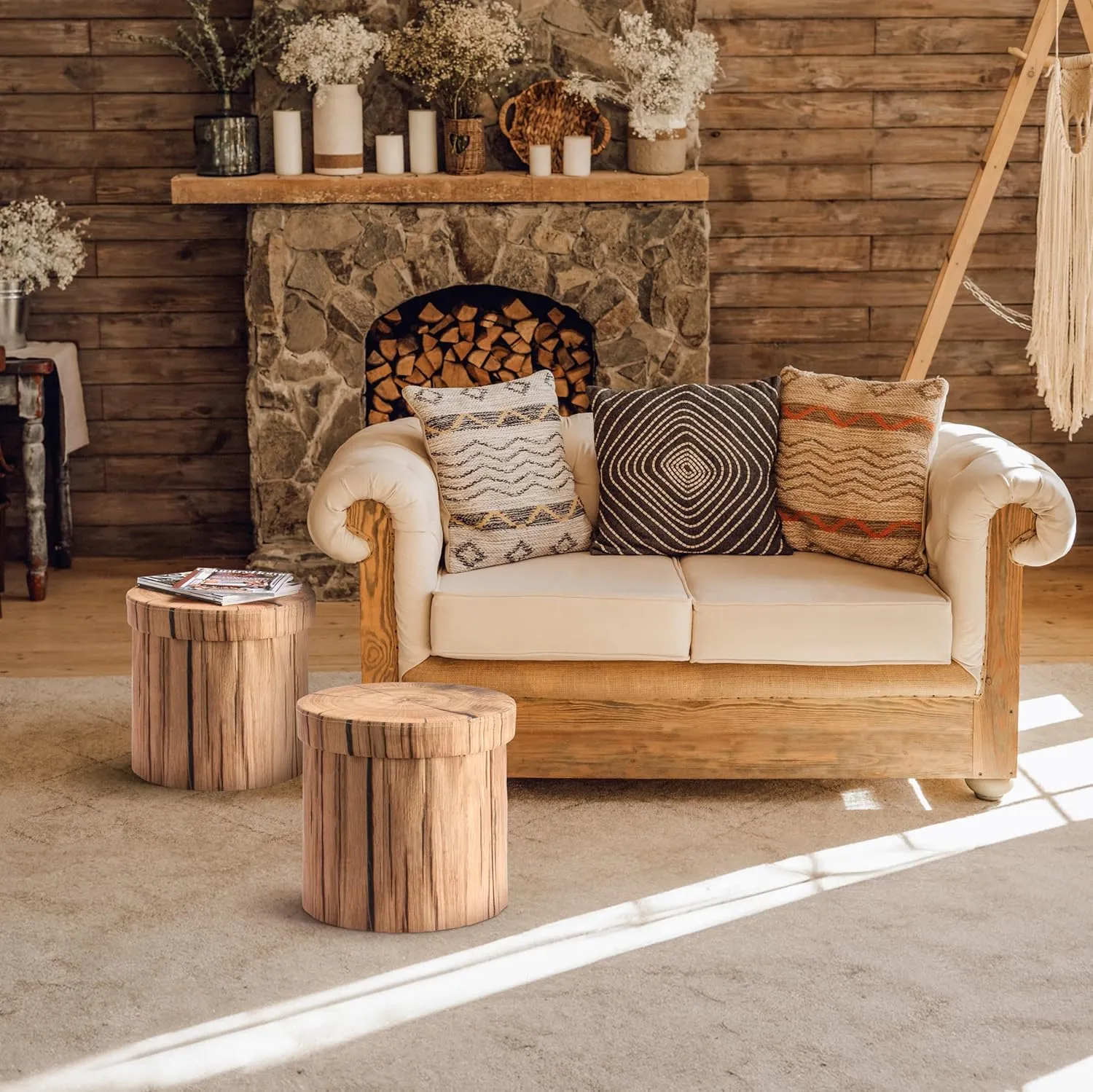 Sorbus Tree Stump Stool, Toy Storage Ottoman 15 Inch Fake tree stumps Log Stool Storage, Artificial Tree Trunk, Perfect Footstool Kids Toy Chest, Rustic Log Cabin Decor Bench, Pedestal, Side End Table