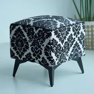 Square Footstool Ottoman,Vanity Stool Chair with Metal Leg,Furry Faux Cowhide Shoe Changing Bench for Vanity Entryway Bathroom Living Room Bedroom(17.3 * 15.7 * 15.7inch, Black Pattern)