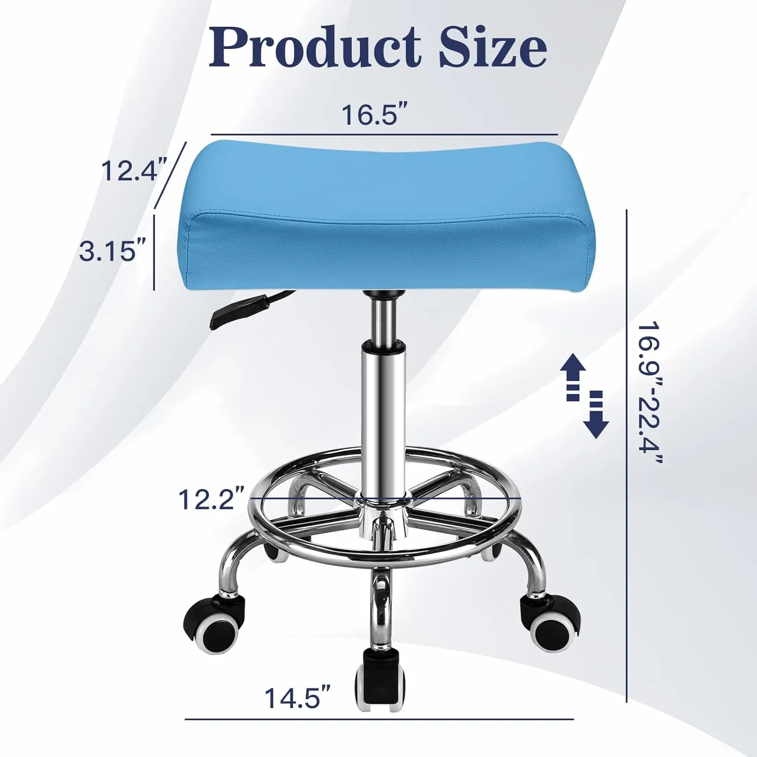 Square Salon Rolling Stool - 300lbs Weight Capacity，Adjustable Swivel Stool with Wheel，Pu Leahter Comfortable Cutting Stools for Salon Tattoo Stylist Massage Perfect for Work SPA (Blue)