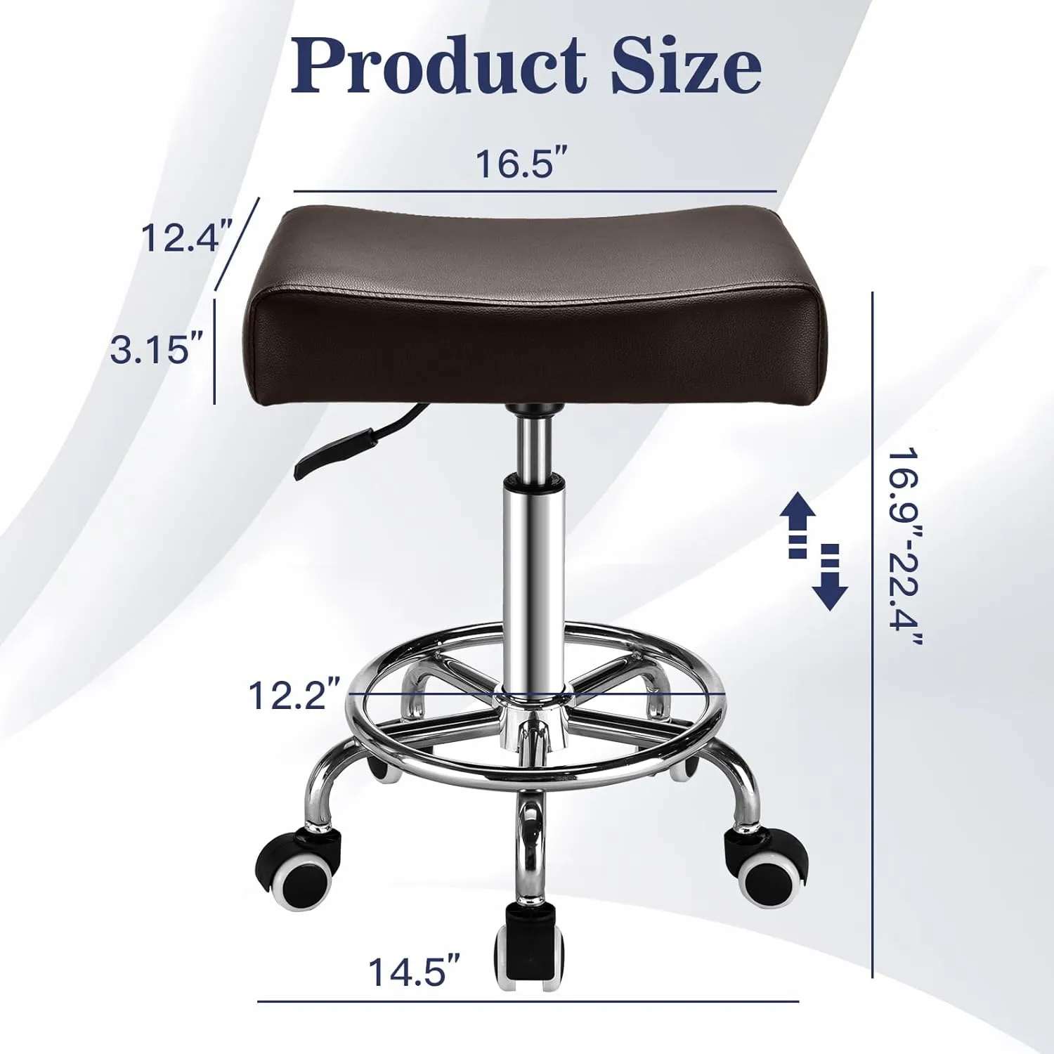 Square Salon Rolling Stool - 300lbs Weight Capacity，Adjustable Swivel Stool with Wheel，Pu Leahter Comfortable Cutting Stools for Salon Tattoo Stylist Massage Perfect for Work SPA (Brown)