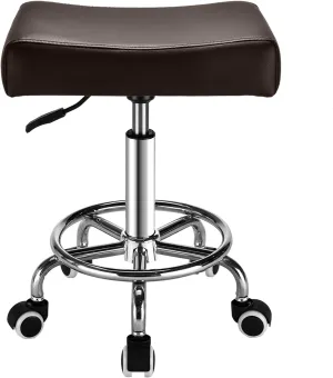 Square Salon Rolling Stool - 300lbs Weight Capacity，Adjustable Swivel Stool with Wheel，Pu Leahter Comfortable Cutting Stools for Salon Tattoo Stylist Massage Perfect for Work SPA (Brown)