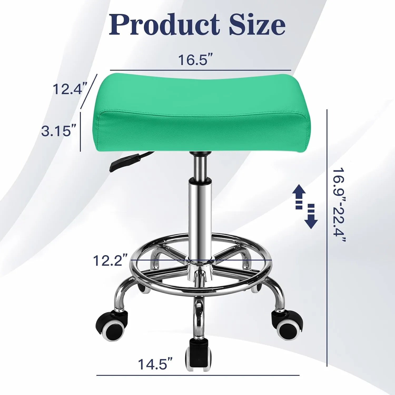 Square Salon Rolling Stool - 300lbs Weight Capacity，Adjustable Swivel Stool with Wheel，Pu Leahter Comfortable Cutting Stools for Salon Tattoo Stylist Massage Perfect for Work SPA (Green)