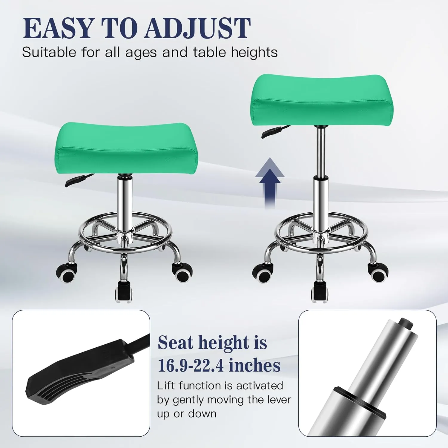 Square Salon Rolling Stool - 300lbs Weight Capacity，Adjustable Swivel Stool with Wheel，Pu Leahter Comfortable Cutting Stools for Salon Tattoo Stylist Massage Perfect for Work SPA (Green)