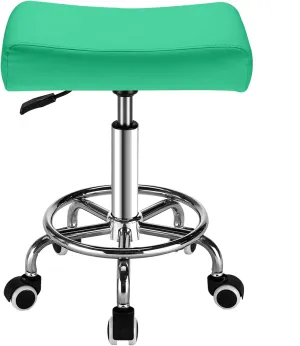 Square Salon Rolling Stool - 300lbs Weight Capacity，Adjustable Swivel Stool with Wheel，Pu Leahter Comfortable Cutting Stools for Salon Tattoo Stylist Massage Perfect for Work SPA (Green)