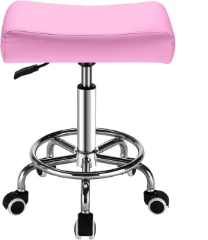 Square Salon Rolling Stool - 300lbs Weight Capacity，Adjustable Swivel Stool with Wheel，Pu Leahter Comfortable Cutting Stools for Salon Tattoo Stylist Massage Perfect for Work SPA (Pink)
