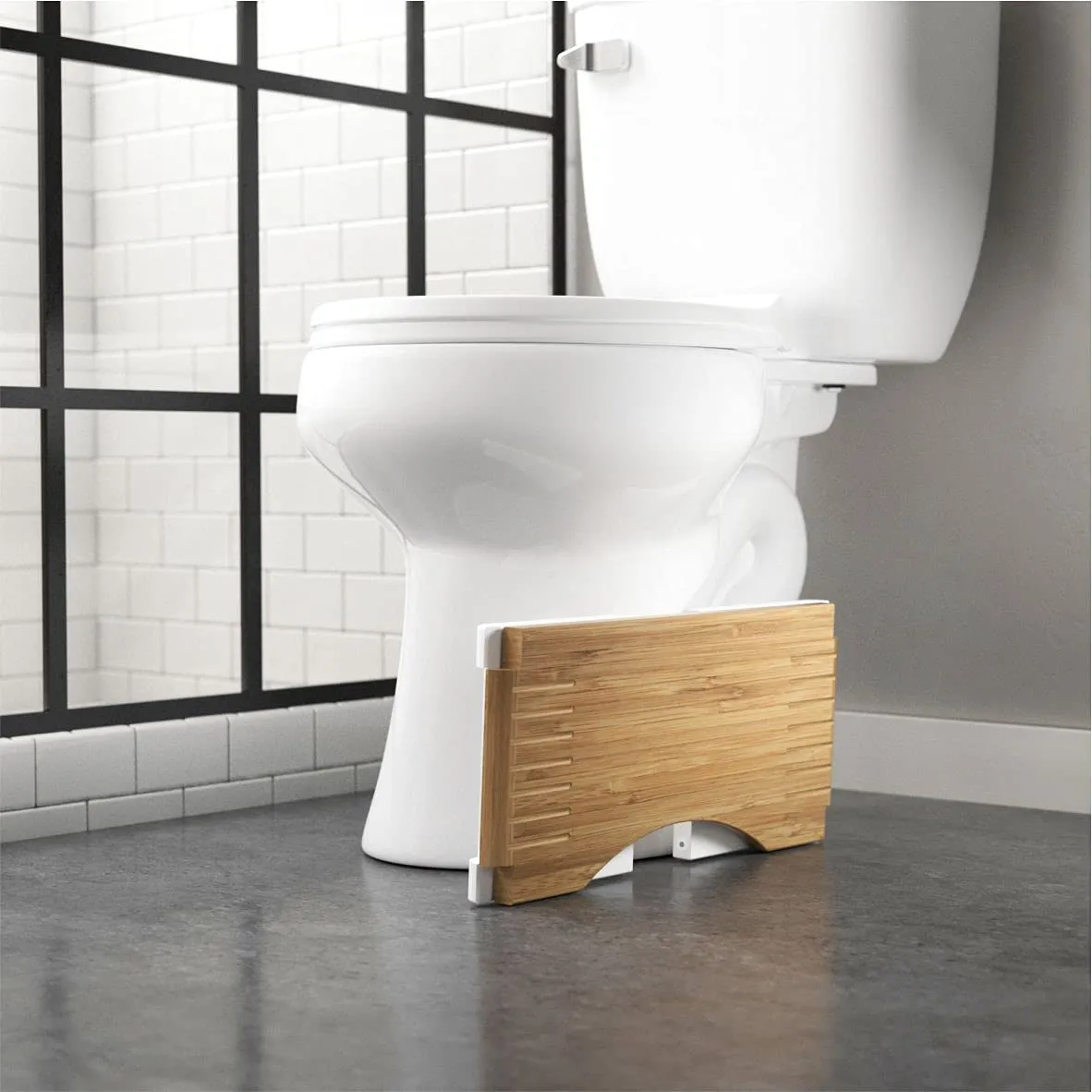Squatty Potty Stockholm Folding Bamboo Toilet Stool 7" Collapsible, Brown and White, 1 Count