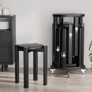 Stackable Stools Set of 4, 4-in-1 Wood Stool,Sturdy and Durable, Bar Stool Set 4,Stacking Stools No Installation Required,Top Stackable Round Stool with Wheels for Saving Space