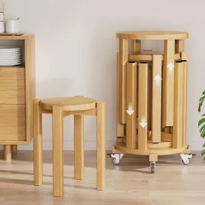 Stackable Stools Set of 4, 4-in-1 Wood Stool,Sturdy and Durable, Bar stools,Stacking Stools No Installation Required,Top Stackable Round Stool with Wheels for Saving Space
