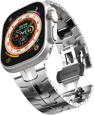 Stainless Steel Band for Apple Watch Ultra 2 Band 49mm 45mm 44mm 42mm, Metal Strap with Folding Clasp for Apple Watch Series 9 8 7 6 5 4 3 2 1 Ultra/Ultra 2 Men