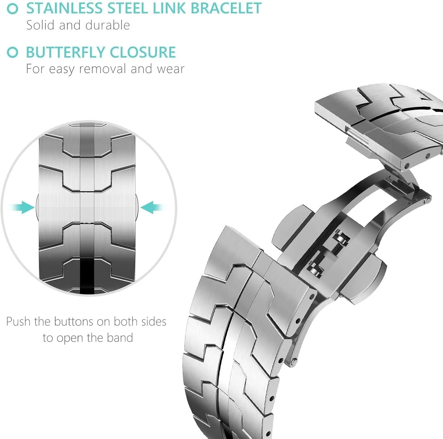 Stainless Steel Band for Apple Watch Ultra 2 Band 49mm 45mm 44mm 42mm, Metal Strap with Folding Clasp for Apple Watch Series 9 8 7 6 5 4 3 2 1 Ultra/Ultra 2 Men