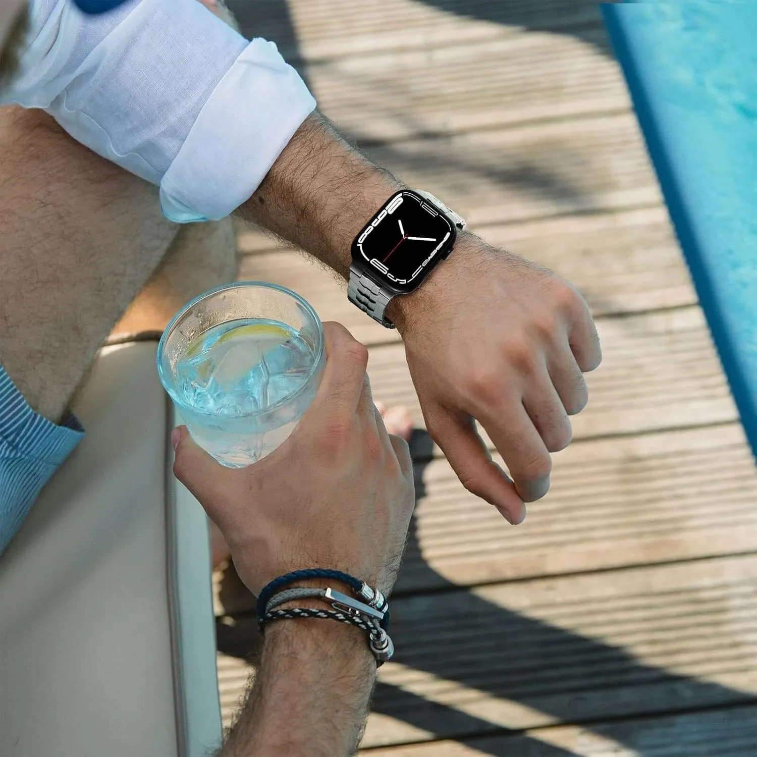 Stainless Steel Band for Apple Watch Ultra 2 Band 49mm 45mm 44mm 42mm, Metal Strap with Folding Clasp for Apple Watch Series 9 8 7 6 5 4 3 2 1 Ultra/Ultra 2 Men