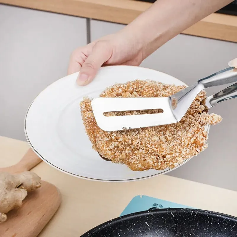 Stainless Steel Food Tongs - Utensil Shovel Clip for Fried Fish, Steak, Pancake, and Barbecue