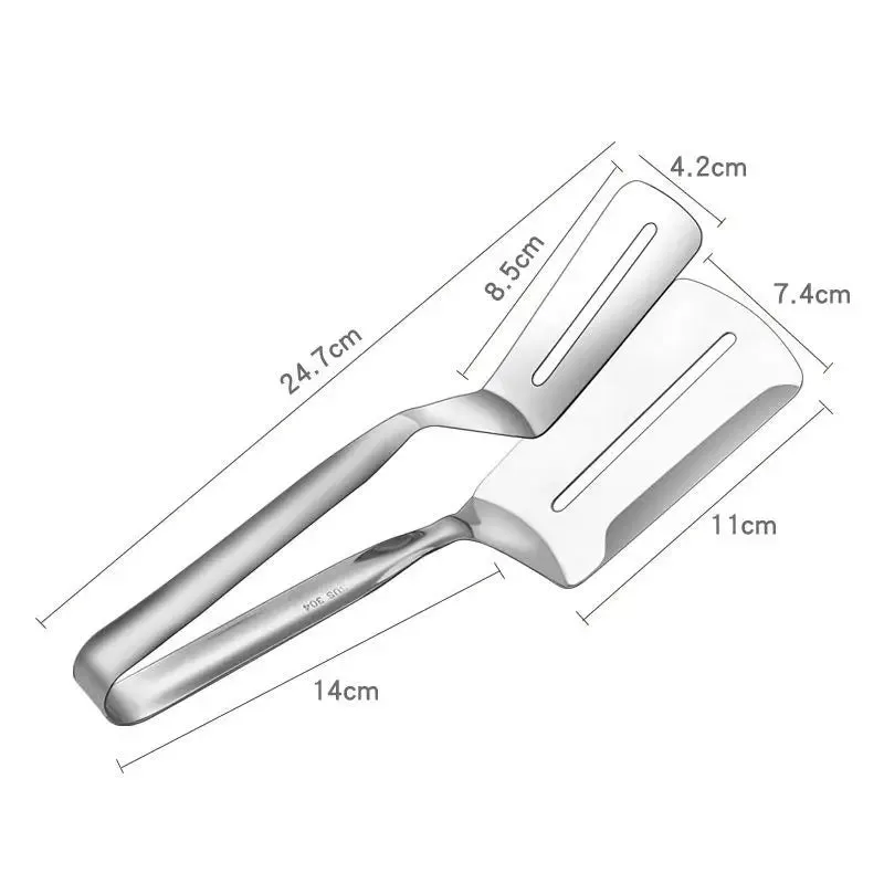 Stainless Steel Food Tongs - Utensil Shovel Clip for Fried Fish, Steak, Pancake, and Barbecue