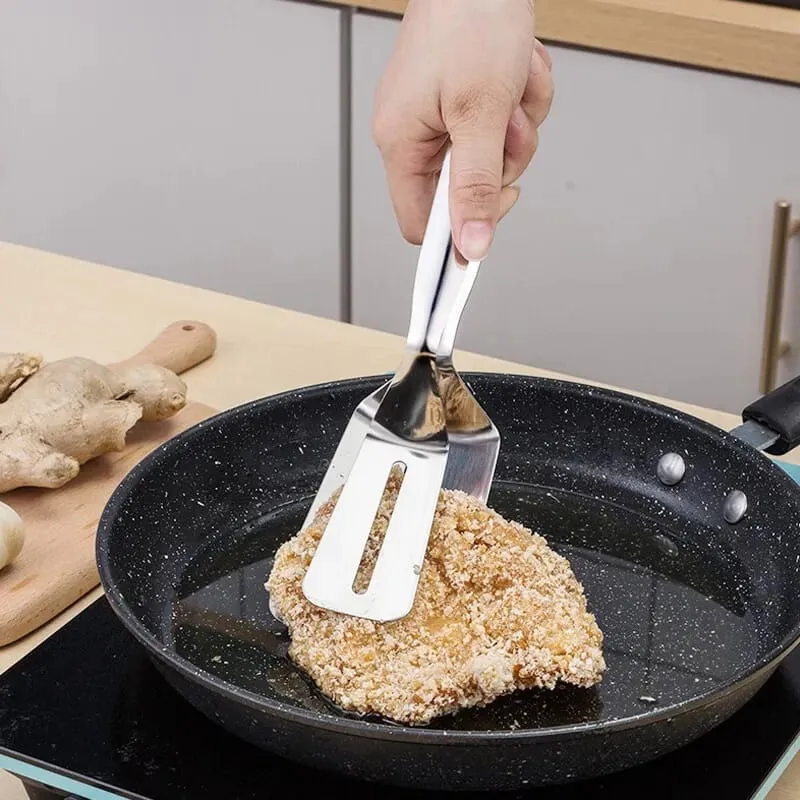 Stainless Steel Food Tongs - Utensil Shovel Clip for Fried Fish, Steak, Pancake, and Barbecue