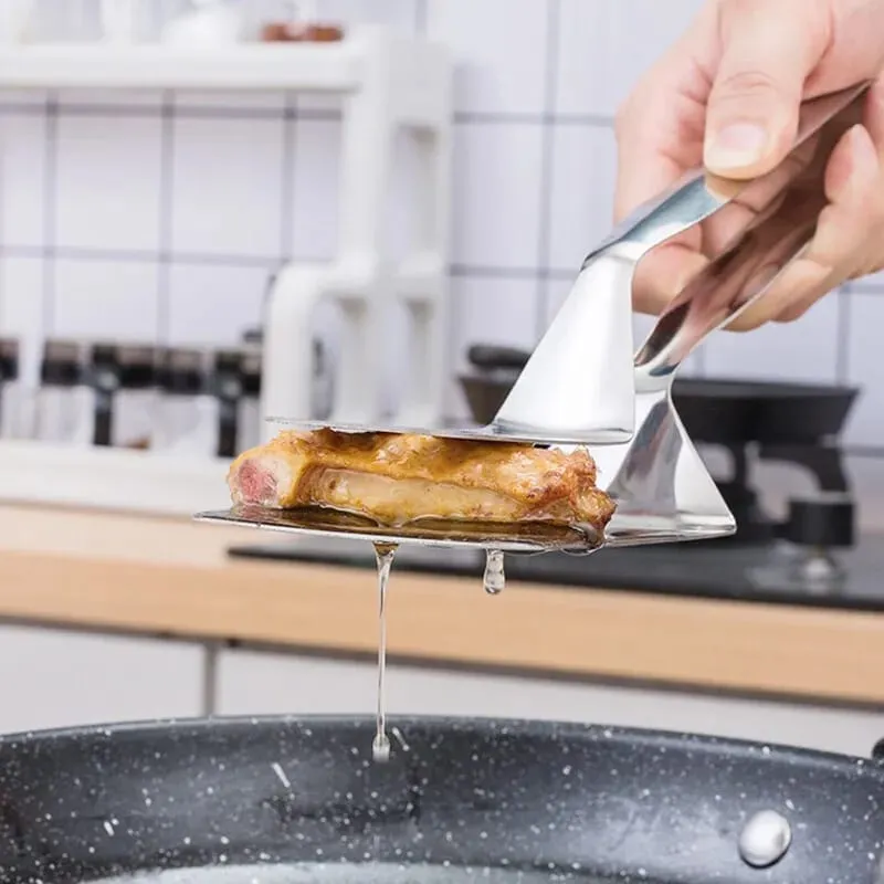 Stainless Steel Food Tongs - Utensil Shovel Clip for Fried Fish, Steak, Pancake, and Barbecue
