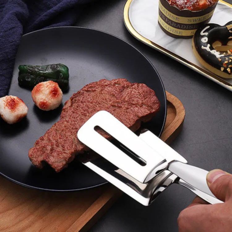 Stainless Steel Food Tongs - Utensil Shovel Clip for Fried Fish, Steak, Pancake, and Barbecue
