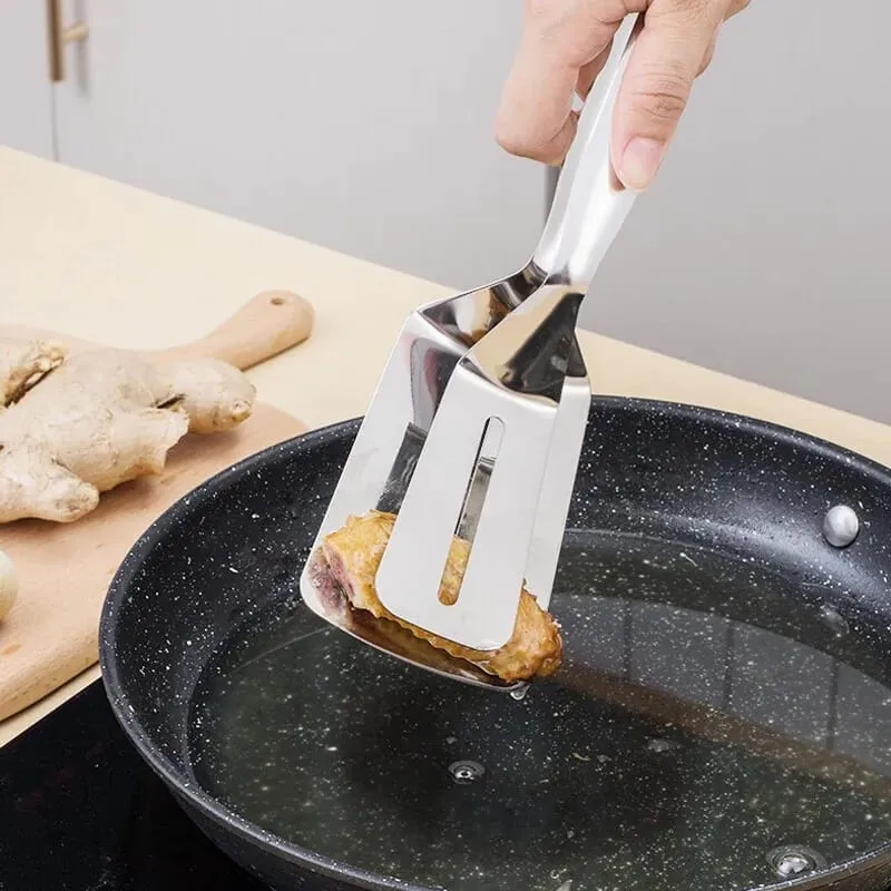 Stainless Steel Food Tongs - Utensil Shovel Clip for Fried Fish, Steak, Pancake, and Barbecue