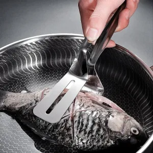 Stainless Steel Food Tongs - Utensil Shovel Clip for Fried Fish, Steak, Pancake, and Barbecue