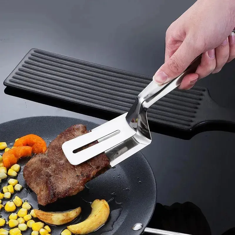 Stainless Steel Food Tongs - Utensil Shovel Clip for Fried Fish, Steak, Pancake, and Barbecue