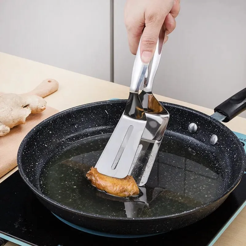 Stainless Steel Food Tongs - Utensil Shovel Clip for Fried Fish, Steak, Pancake, and Barbecue