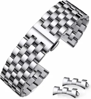 Stainless Steel Watch Band Metal 22mm 16mm 18mm 19mm 20mm 21mm 24mm Metal Strap for Women Men Premium Polished Brushed with Straight & Curved End Replacement Bands
