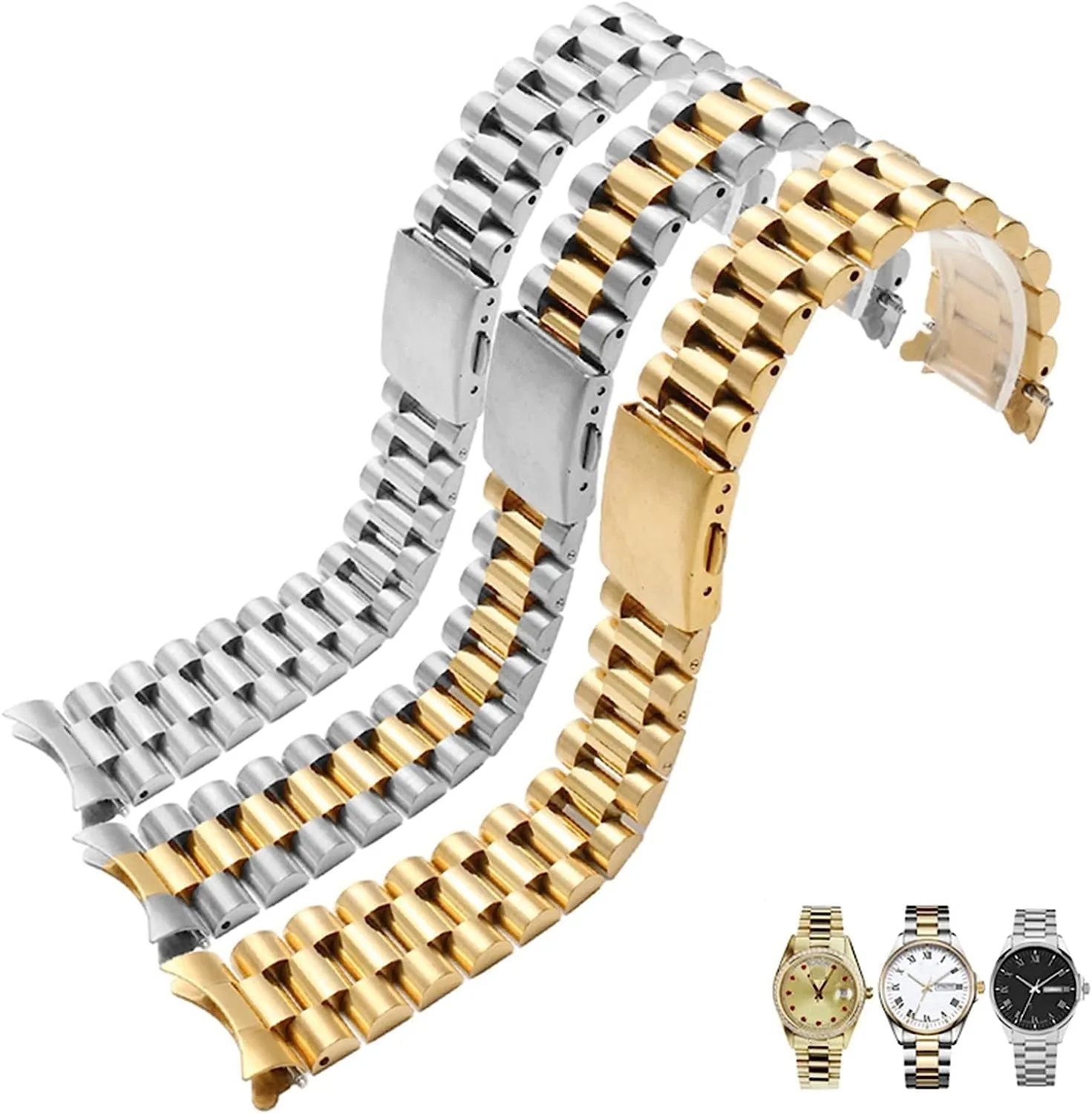 Stainless Steel Watchband For Citizen Enicar Wristband Curve End Steel Strap With Folding Buckle 20mm 22mm