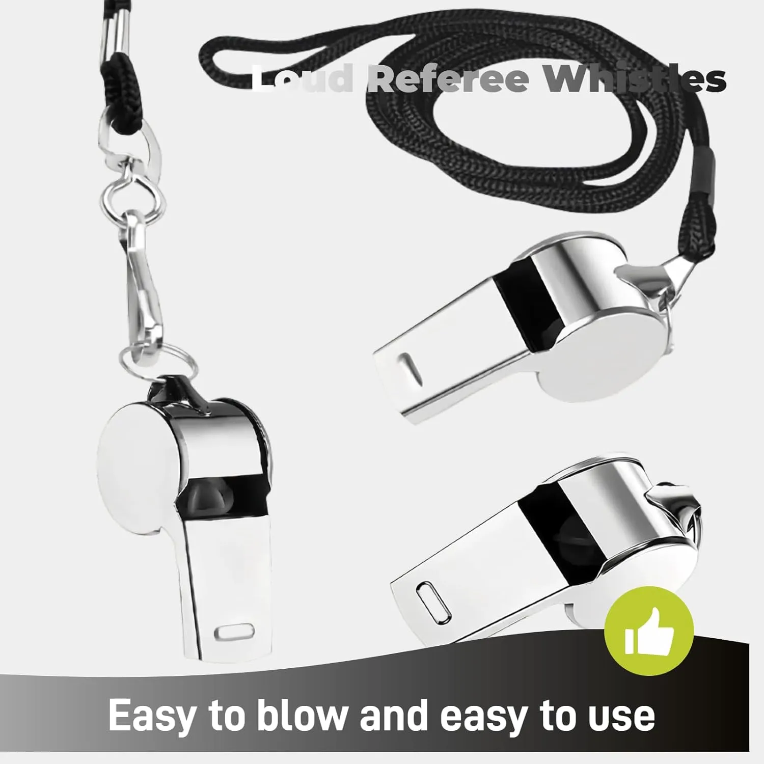 Stainless Steel Whistle with Lanyard, Loud Referee Whistles for Coaches Teachers Sports Emergency Training - Durable Metal Waterproof Whistles Bulk Pack (50pcs Black)
