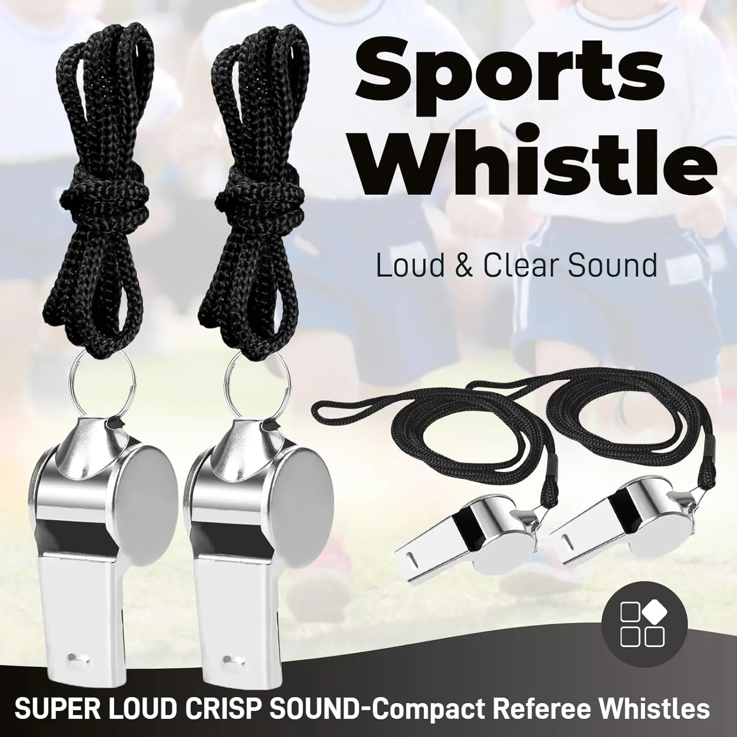 Stainless Steel Whistle with Lanyard, Loud Referee Whistles for Coaches Teachers Sports Emergency Training - Durable Metal Waterproof Whistles Bulk Pack (50pcs Black)