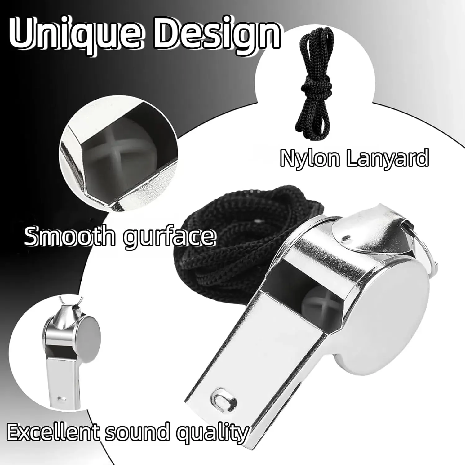 Stainless Steel Whistle with Lanyard, Loud Referee Whistles for Coaches Teachers Sports Emergency Training - Durable Metal Waterproof Whistles Bulk Pack (50pcs Black)