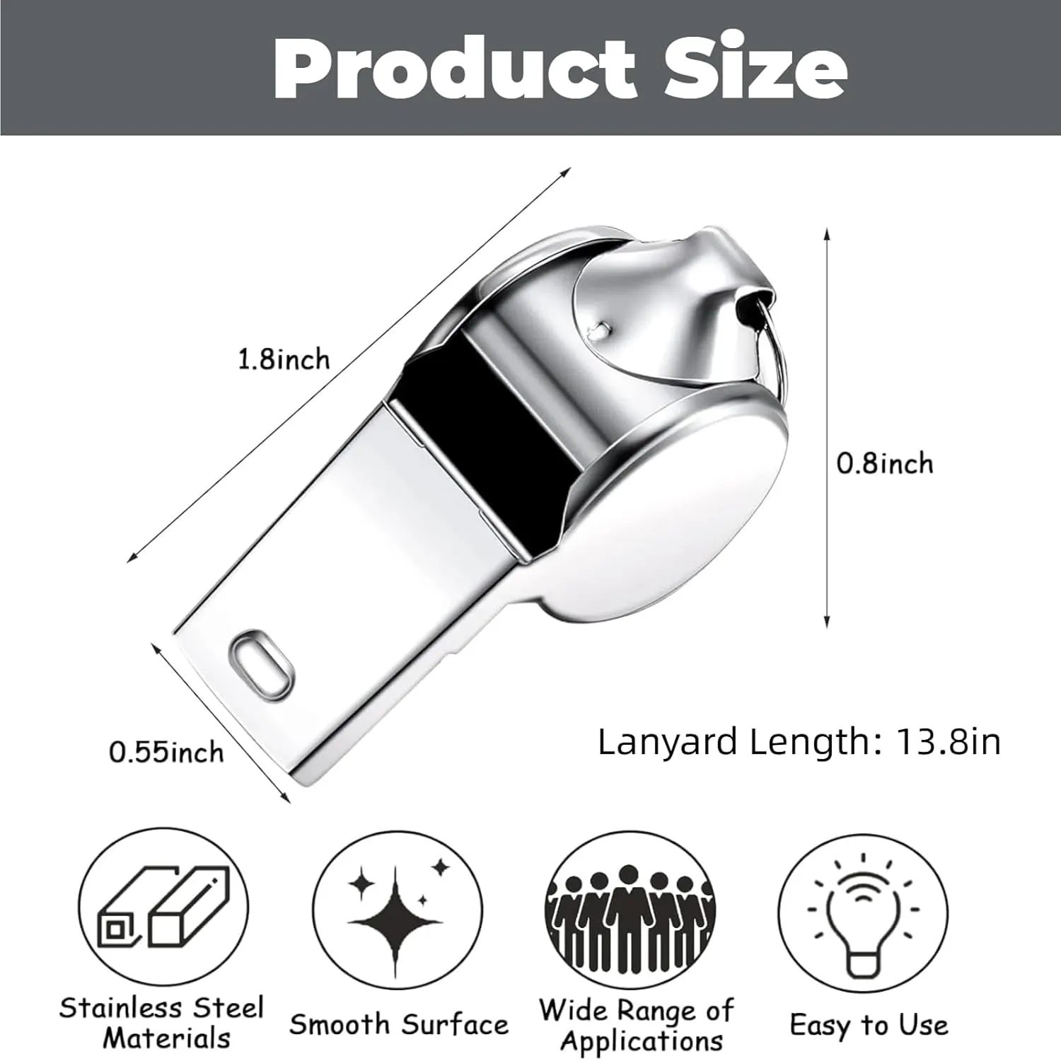 Stainless Steel Whistle with Lanyard, Loud Referee Whistles for Coaches Teachers Sports Emergency Training - Durable Metal Waterproof Whistles Bulk Pack (50pcs Black)