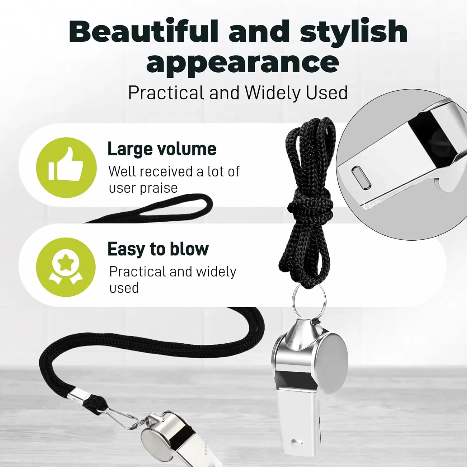 Stainless Steel Whistle with Lanyard, Loud Referee Whistles for Coaches Teachers Sports Emergency Training - Durable Metal Waterproof Whistles Bulk Pack (50pcs Black)
