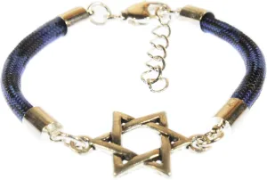 Star of David on a Cord, Pewter Star on Denim Blue Paracord, Adjustable Bracelet