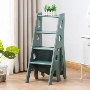 Step Ladder Folding Ladder Chair, Wooden 4 Step Stairs Chair Stool Tread Shoe Bench Flower Rack Stepladder Perfect for Home Office Warehouse