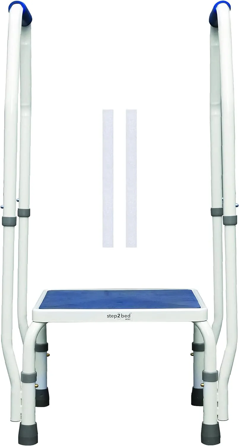 step2bed Mini Step Stool with Handle for Elderly - Adjustable Height Bed Safety Rail for Seniors with Handicap Grab Bars - Stainless Steel Portable Step Stool for Bed (300 LBS Capacity)