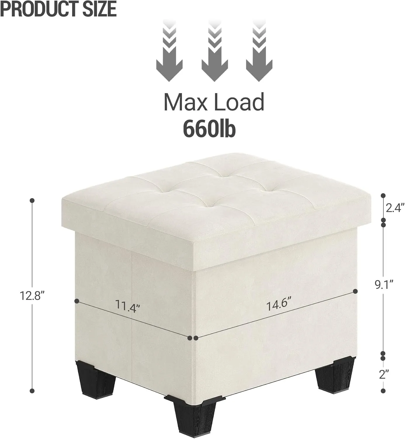 Storage Ottoman, Foldable Ottoman Foot Rest, Foot Stool, Bench with Storage, 660 lb Load Capacity, for Living Room, Bedroom, Dorm, Cream White FSS10W01V2