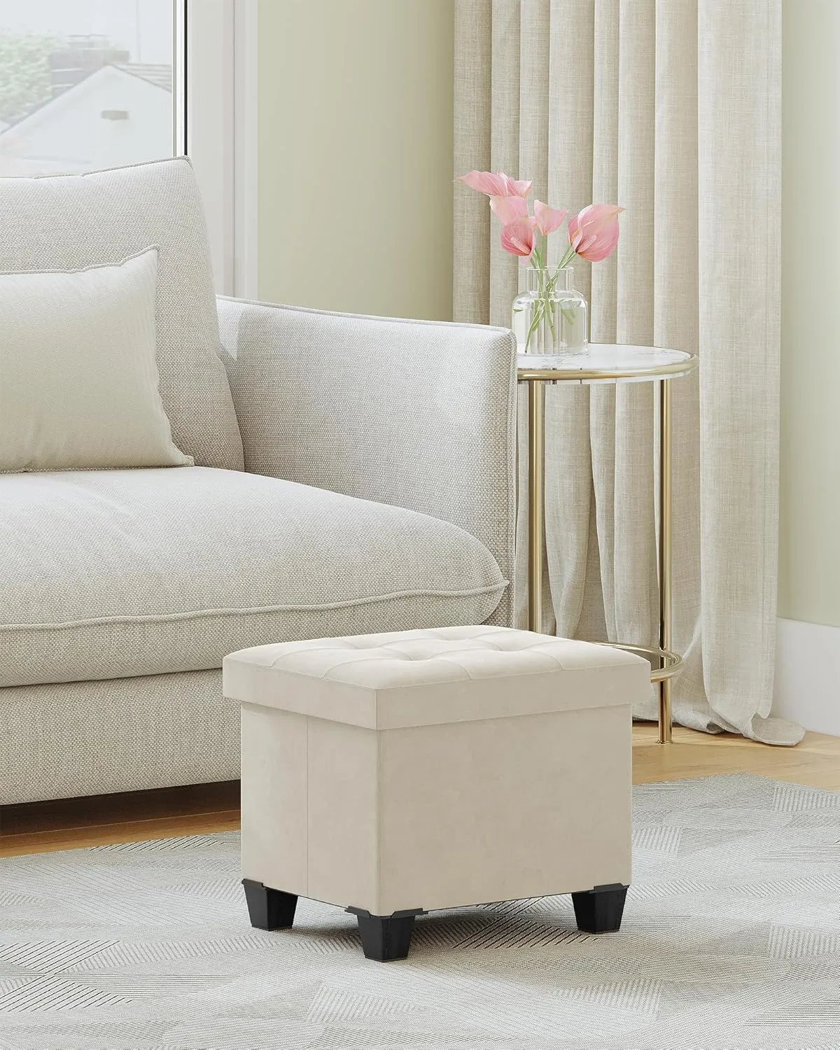 Storage Ottoman, Foldable Ottoman Foot Rest, Foot Stool, Bench with Storage, 660 lb Load Capacity, for Living Room, Bedroom, Dorm, Cream White FSS10W01V2