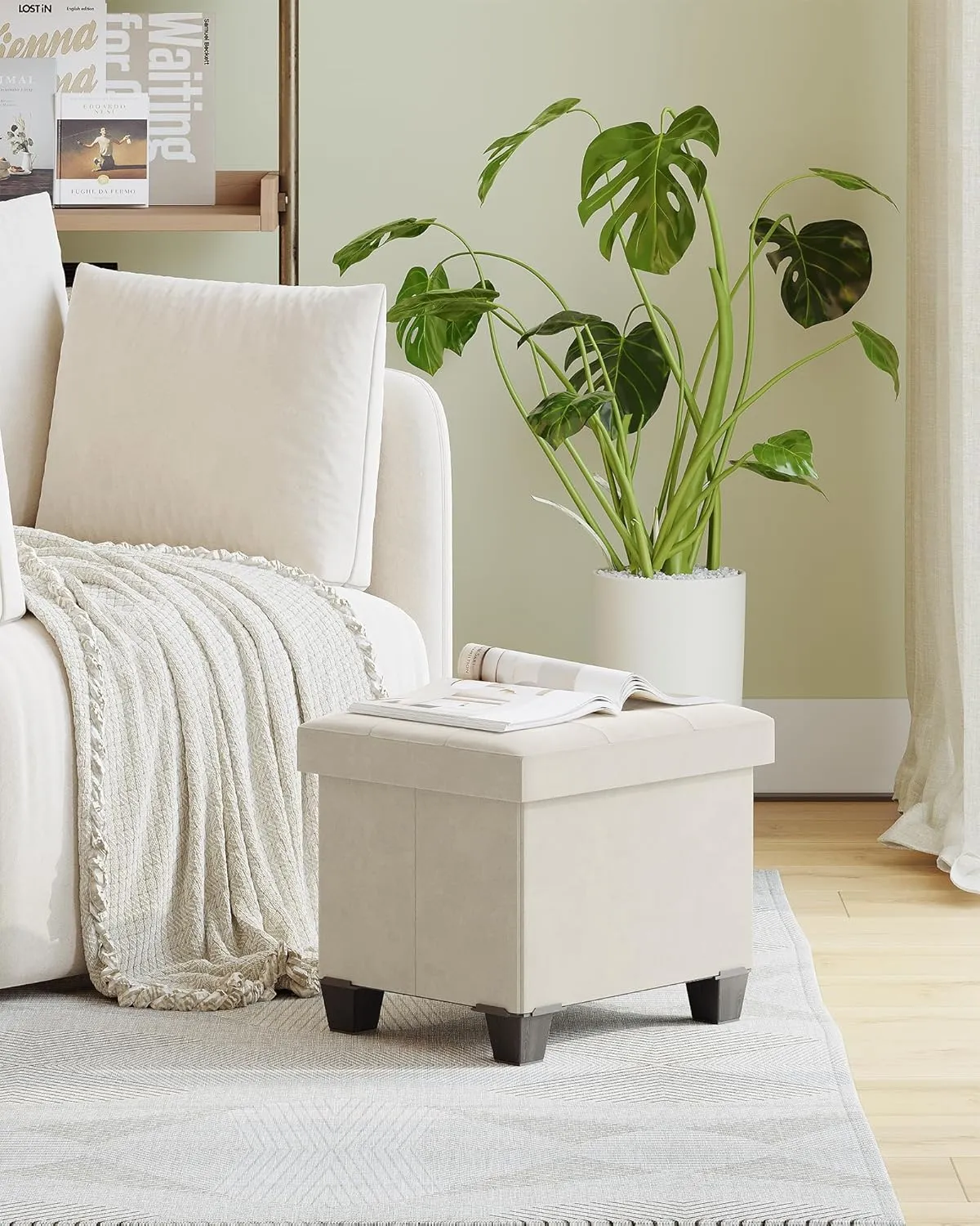 Storage Ottoman, Foldable Ottoman Foot Rest, Foot Stool, Bench with Storage, 660 lb Load Capacity, for Living Room, Bedroom, Dorm, Cream White FSS10W01V2