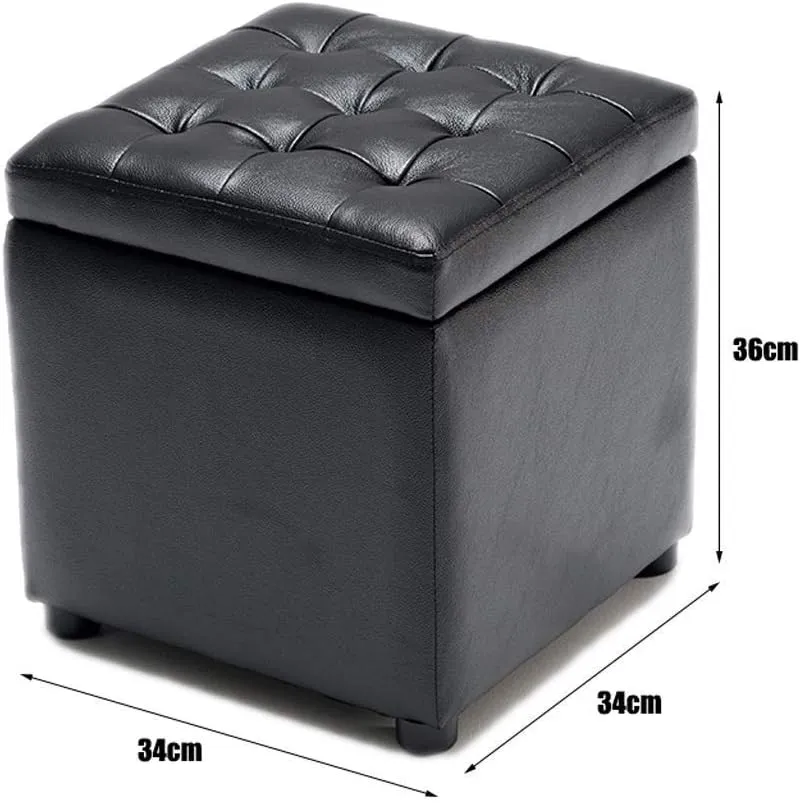 Storage Stool Cowhide Pouffe Chairs Box Sofa Footstool Multifunction Single Seat,34 * 34 * 36cm